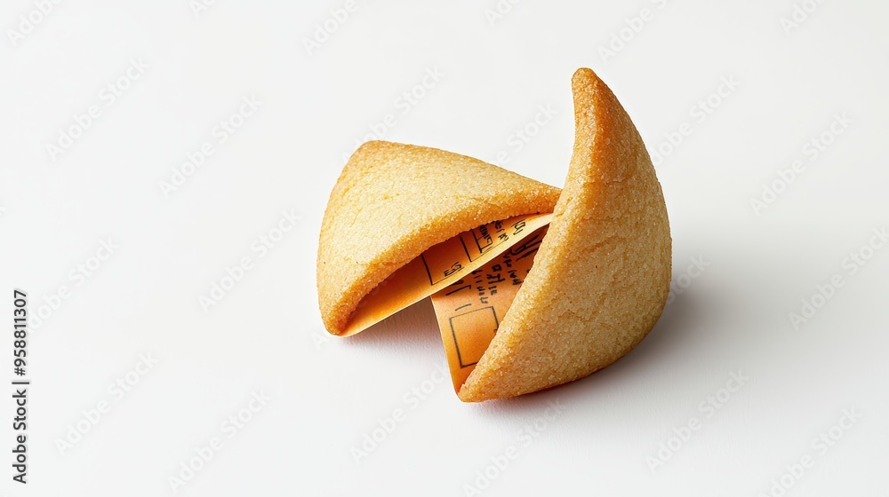 A delicious fortune cookie, split open to reveal a hidden message inside. Perfect for celebrations and sharing good luck.