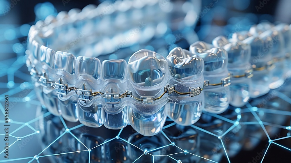 © Stock Source Studio - Dynamic graphic of dental orthodontics showcasing braces aligners and other corrective devices with modern and engaging design