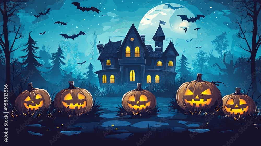 Spooky Halloween Pumpkin Head Jack-O'-Lantern with Burning Candles Spooky Halloween Pumpkin Head Jack-O'-Lantern with Burning Candles