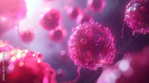 An illustration of breast cancer cells for a medical research presentation.