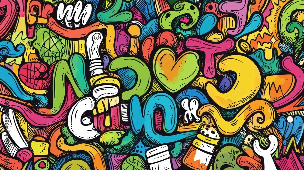 Fototapeta premium Vibrant Doodles Promoting Comprehensive Health Literacy for All Audiences