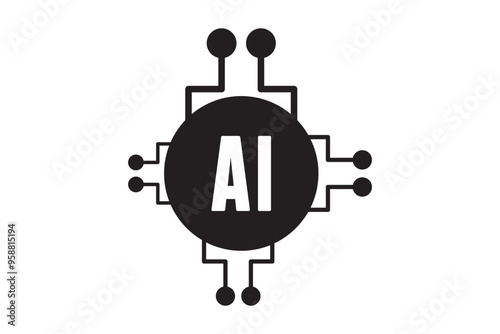 Artificial intelligence AI processor chip vector icon symbol. AI system icon illustration vector