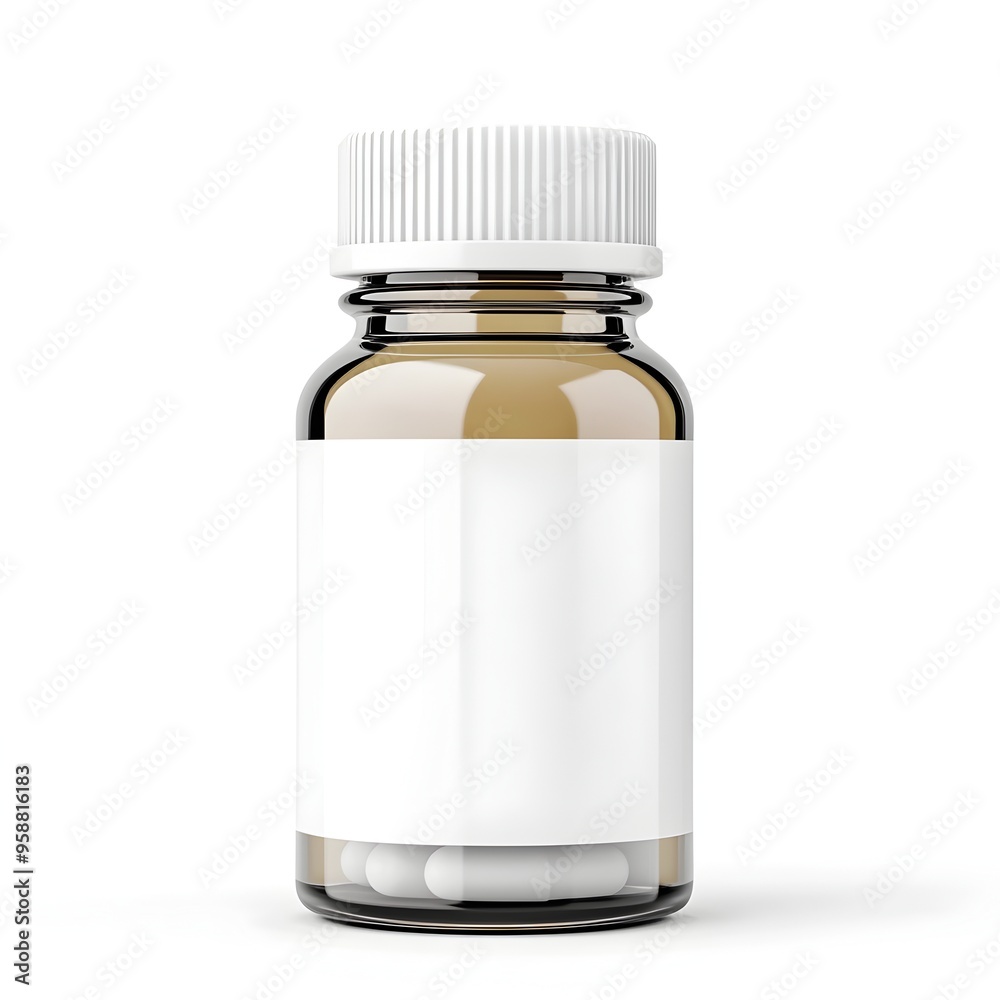 Macro Pills Bottle Mockup on White Background Macro Pills Bottle Mockup on White Background