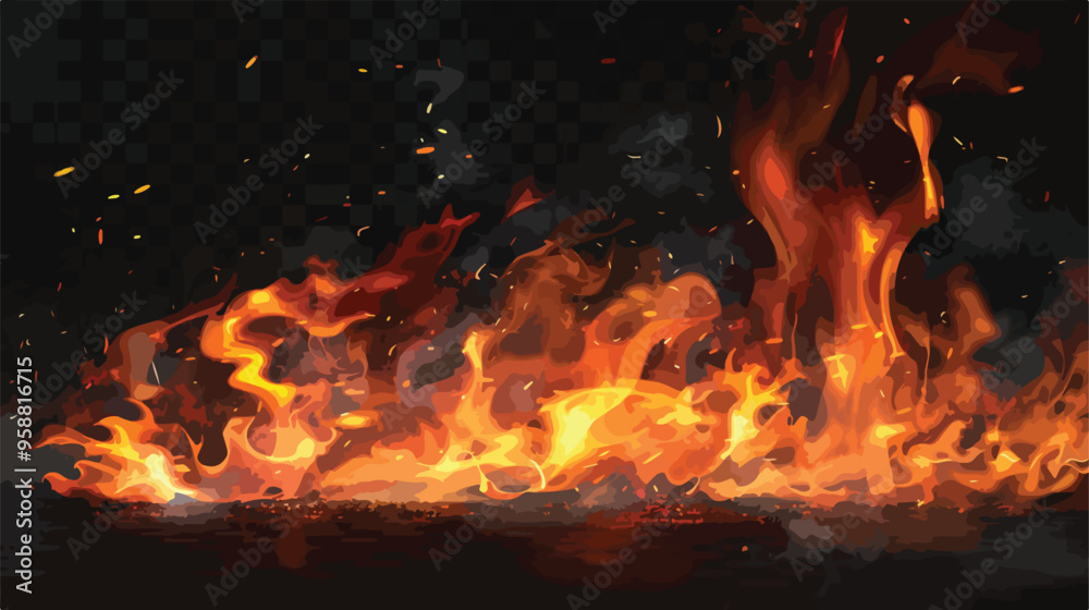 Fire with Smoke Realistic Video Moving Red Flames Fire with Smoke Realistic Video Moving Red Flames
