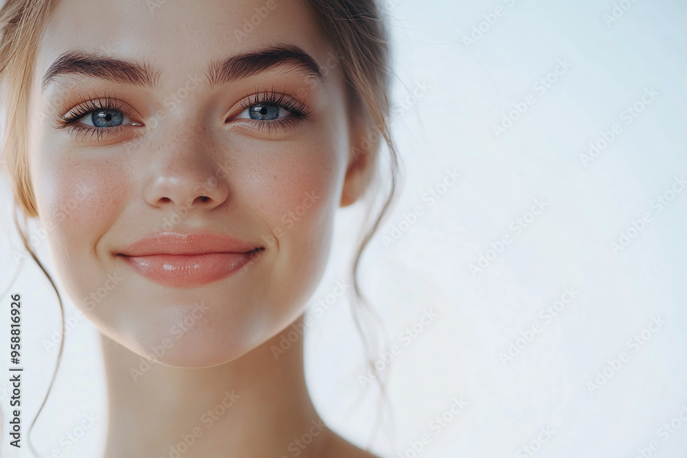 A beautiful woman close-up, facial skin care display A beautiful woman close-up, facial skin care display