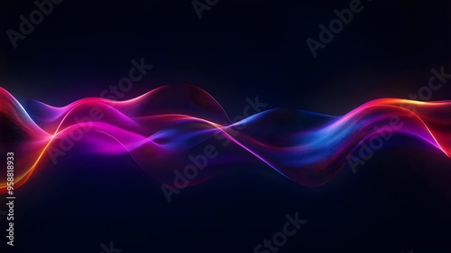 Abstract neon wave lines on a dark background, representing futuristic and energetic digital motion, ideal for technology and modern design concepts.