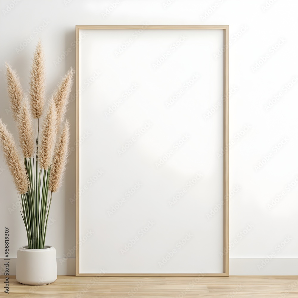 Vertical Frame Mockup in Minimalist Living Room Interior Vertical Frame Mockup in Minimalist Living Room Interior