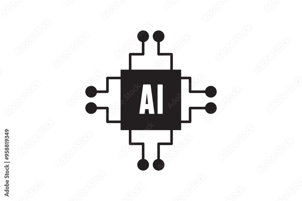 Artificial intelligence AI processor chip vector icon symbol. AI system icon illustration vector Artificial intelligence AI processor chip vector icon symbol. AI system icon illustration vector