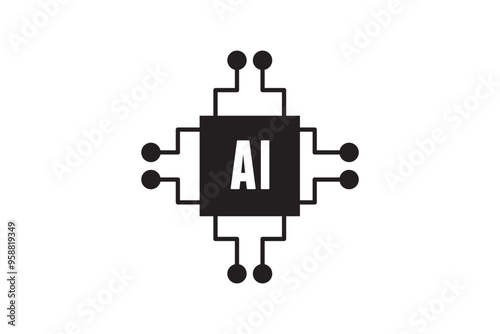 Artificial intelligence AI processor chip vector icon symbol. AI system icon illustration vector