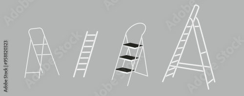set of step ladder vector illustration
