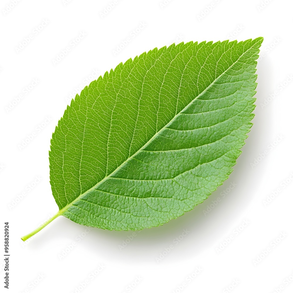 Macro Apple Leaf on White Background in Clear and Detailed Image Macro Apple Leaf on White Background in Clear and Detailed Image