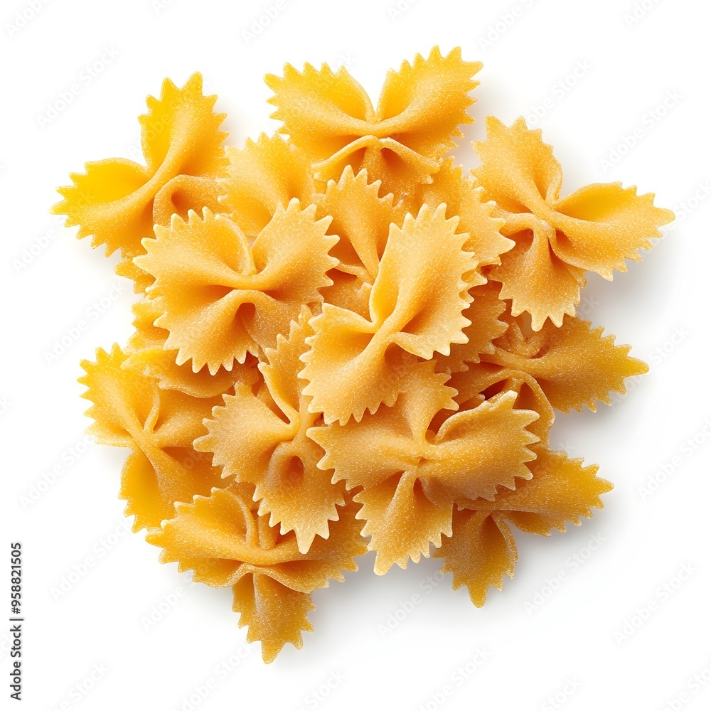 Macro Shot of Uncooked Farfalle Pasta on White Background Macro Shot of Uncooked Farfalle Pasta on White Background