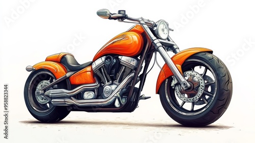 Orange Custom Motorcycle Illustration