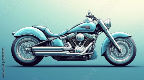 Vintage-style blue motorcycle illustration