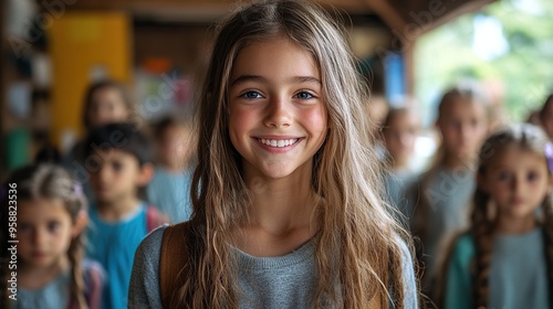 Wallpaper Mural a teacher walking among small school children on the lesson explaining Torontodigital.ca