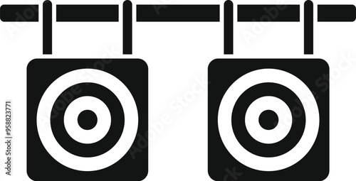 This is an illustration of shooting gallery targets hanging on a bar