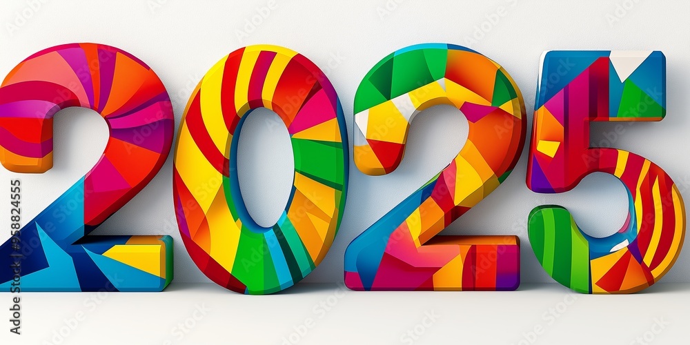 The image is a colorful representation of the number 2025 The numbers are made up of different colors and shapes, giving the impression of a vibrant and dynamic number The image is a colorful representation of the number 2025 The numbers are made up of different colors and shapes, giving the impression of a vibrant and dynamic number