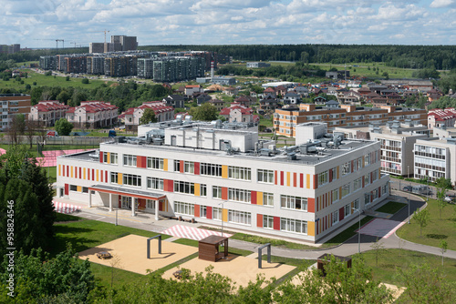 view of the town school building