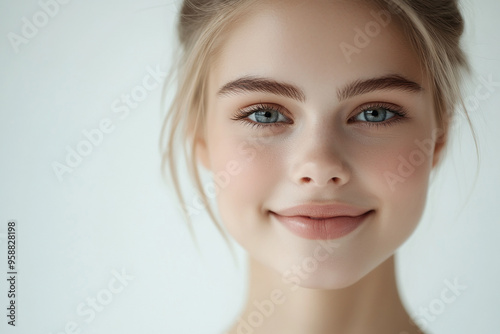 A beautiful woman close-up, facial skin care display