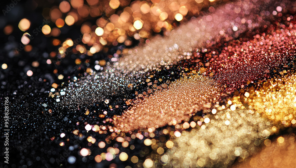 A mesmerizing close-up view of a vibrant multicolored glitter texture showcasing sparkling particles in golden, pink, and purple hues, reflecting light beautifully. A mesmerizing close-up view of a vibrant multicolored glitter texture showcasing sparkling particles in golden, pink, and purple hues, reflecting light beautifully.