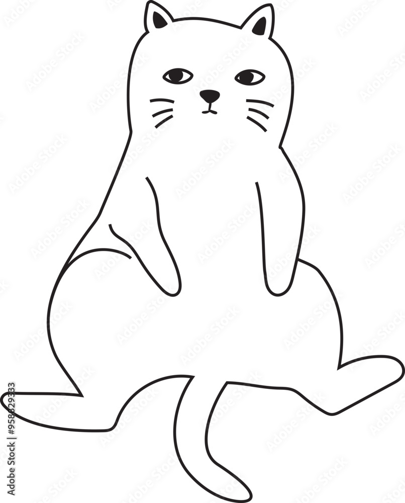 Obraz premium Hand drawn cute cat illustration on transparent background. 