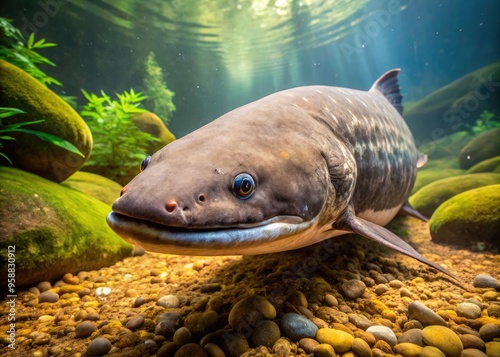 An Australian Lungfish Swims In The Muddy Waters Of A River, Its Unique Respiratory System Allowing It To Survive In Both Water And Air. photo