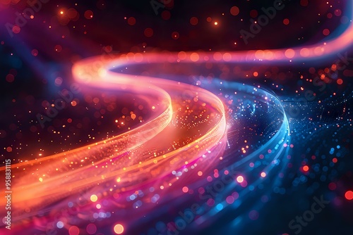  A vibrant abstract image featuring swirling lines of glowing orange and blue light, creating a dynamic and futuristic visual. Perfect for themes of technology, energy, and motion.