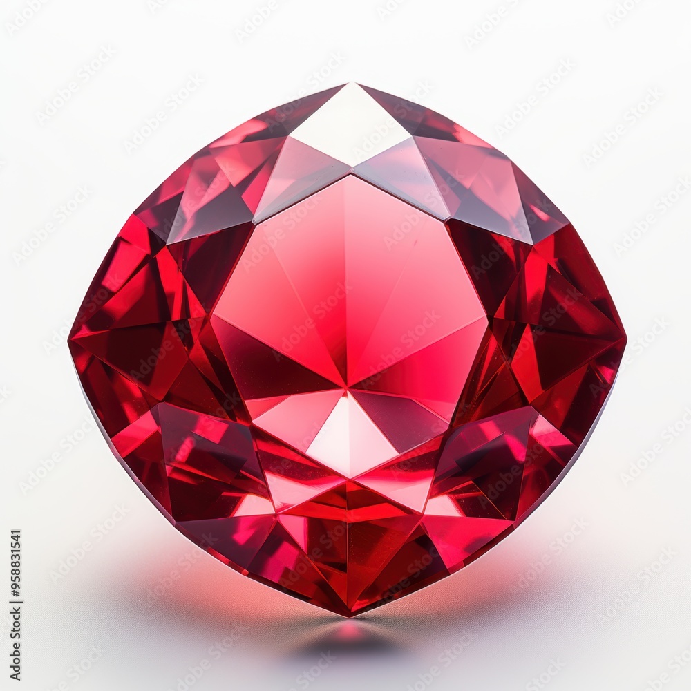 A beautiful red ruby diamond is sitting elegantly on a white surface A beautiful red ruby diamond is sitting elegantly on a white surface