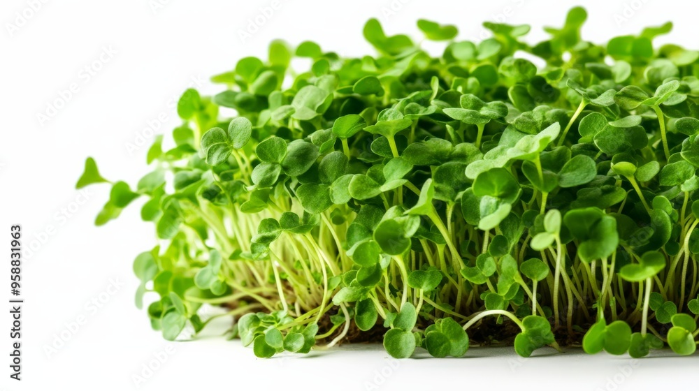 Fresh microgreens on white background, perfect for salads and healthy meals. Vibrant, nutritious, and ready to harvest sprouts. Fresh microgreens on white background, perfect for salads and healthy meals. Vibrant, nutritious, and ready to harvest sprouts.