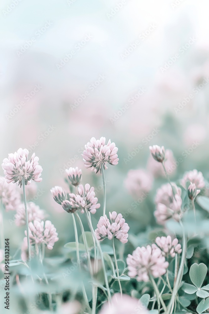 Obraz premium Florals in pastel colors against a sunlight background. Spring summer blurry image.