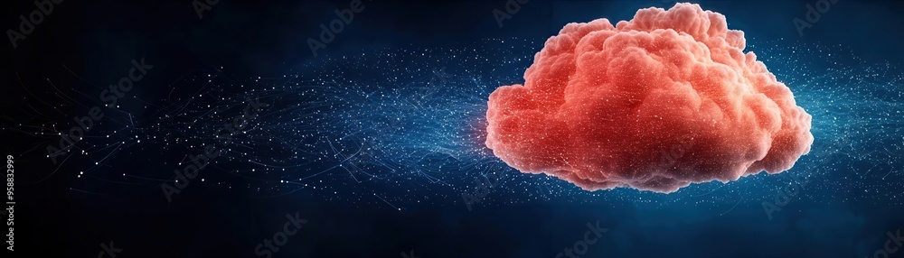 Digital cloud with cascading data streams, representing efficient data processing, Cloud Processing, Data Efficiency