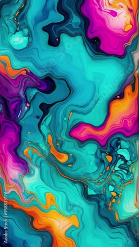 Wallpaper Mural The fluid ink abstract backdrop with sea texture created by alcohol ink is multicolored, vibrant, and abstract painting with a futuristic pattern. It can be used to create marble backgrounds for mode Torontodigital.ca