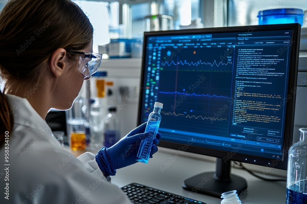 A researcher holds a transparent petri dish while analyzing blue solution during microbiology experiment. A doctor works with DNA samples in a microbiology hospital. A researcher holds a transparent petri dish while analyzing blue solution during microbiology experiment. A doctor works with DNA samples in a microbiology hospital.