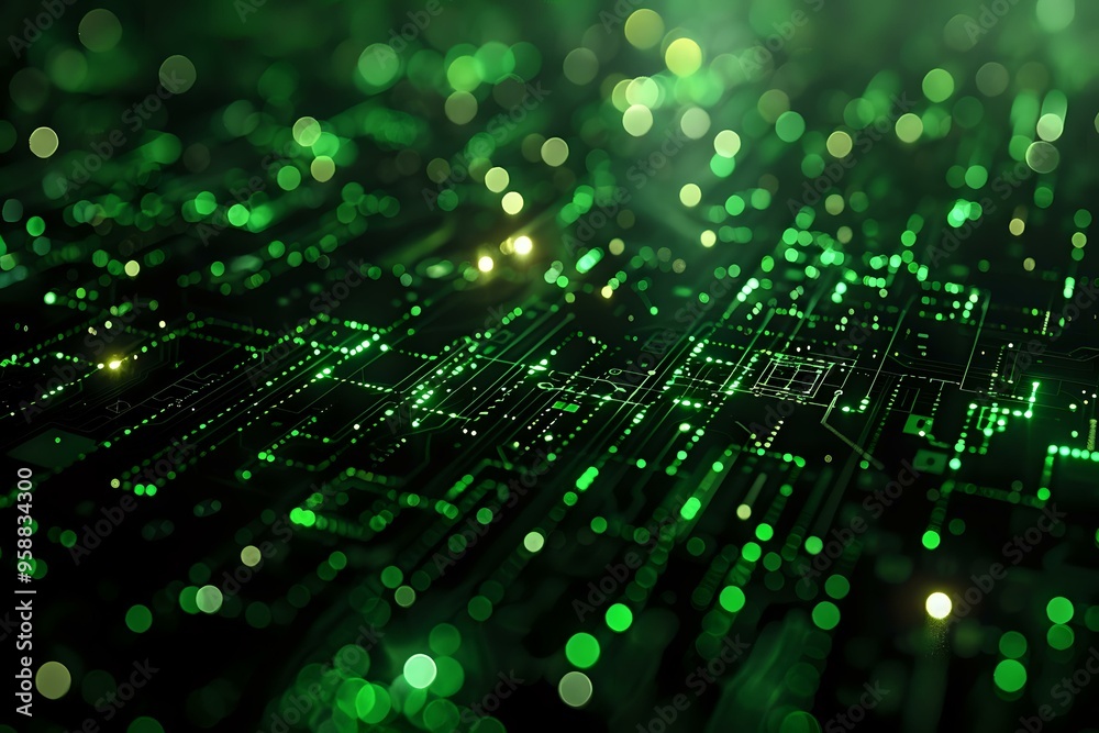 A futuristic abstract image featuring glowing green and orange dots aligned in grid patterns, resembling a digital matrix or data visualization. Perfect for themes of technology, AI, and data flow A futuristic abstract image featuring glowing green and orange dots aligned in grid patterns, resembling a digital matrix or data visualization. Perfect for themes of technology, AI, and data flow