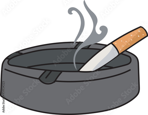 Cartoon ashtray illustration on transparent background.

