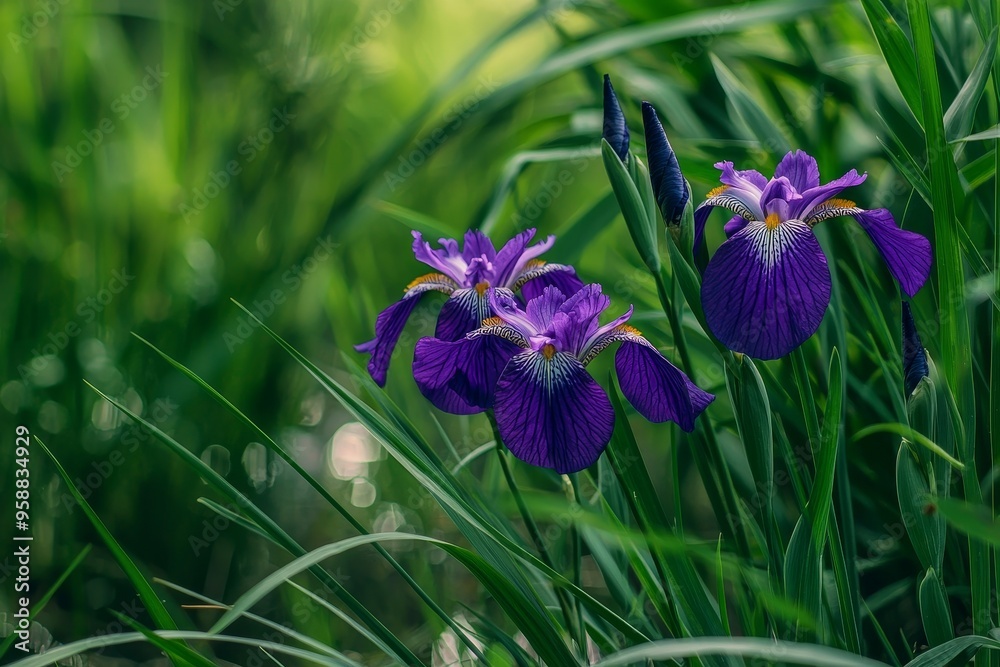 A wild iris flower field near Dundas Bay in Glacier Bay National Park, Alaska A wild iris flower field near Dundas Bay in Glacier Bay National Park, Alaska
