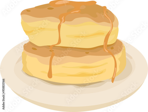 Cartoon honey pancakes illustration on transparent background.
