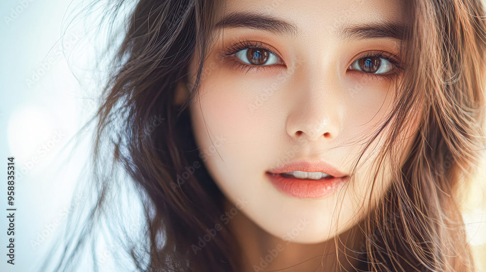 A woman with long brown hair and brown eyes A woman with long brown hair and brown eyes