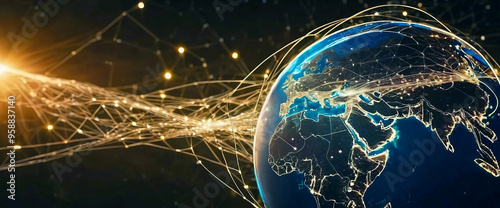 Abstract digital globe with network connections