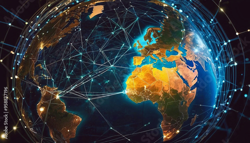 Abstract digital globe with network connections