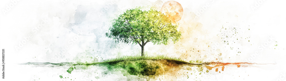 Obraz premium A tree is the main focus of this image, which is a watercolor painting