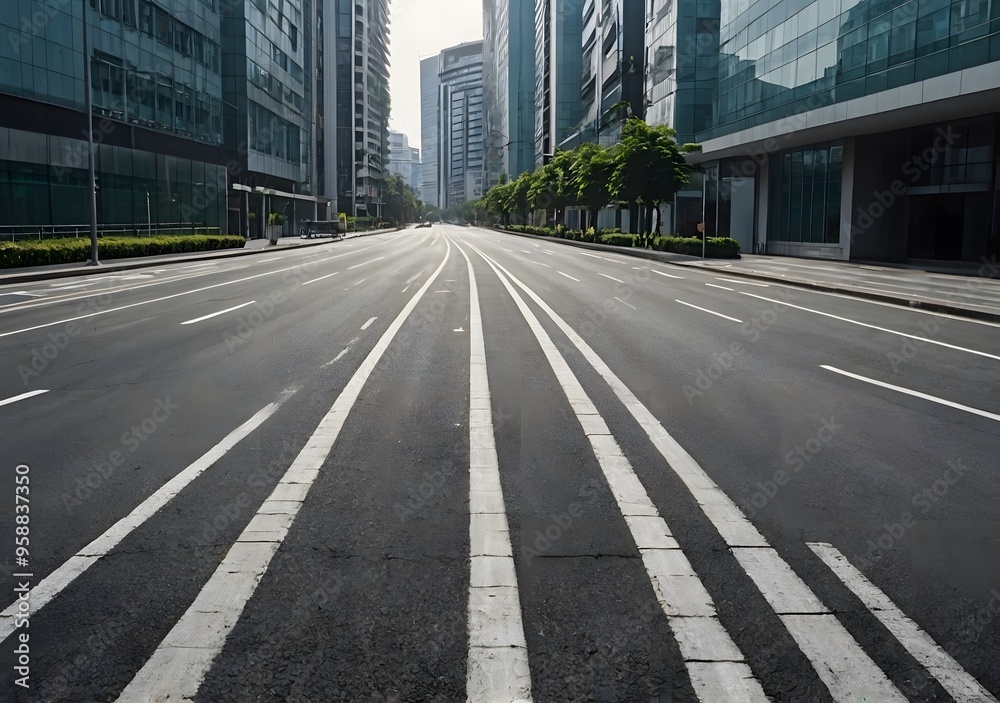 Close up clean empty road on modern office of city building buildings Close up clean empty road on modern office of city building buildings