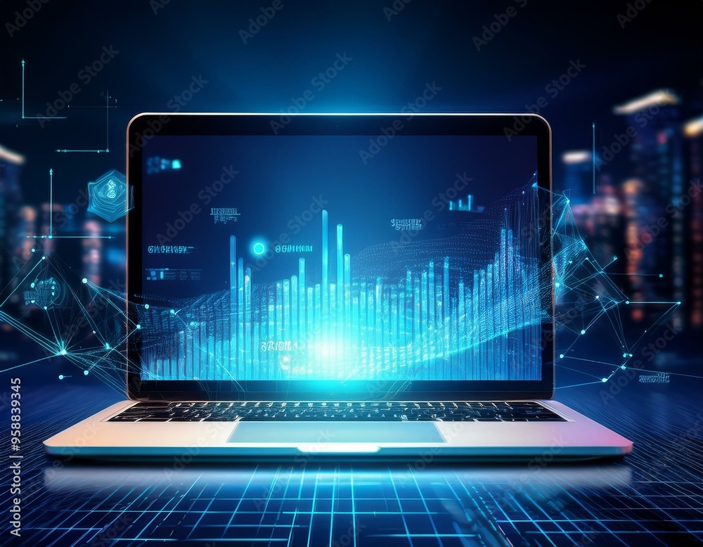 Laptop and business data concept. Digital transformation. Laptop and business data concept. Digital transformation.