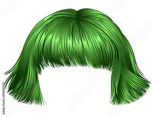 trendy hairs green colors .
 kare fringe . beauty fashion
