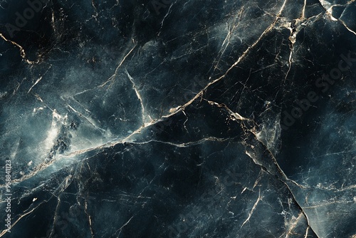 A close-up of dark blue marble with white and gold veins, a luxurious and elegant texture.