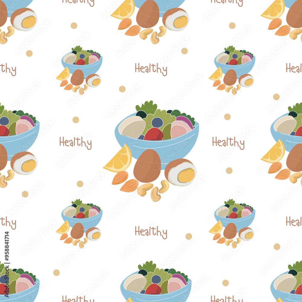 Healthy food seamless pattern background.
Healthy food seamless pattern background.
