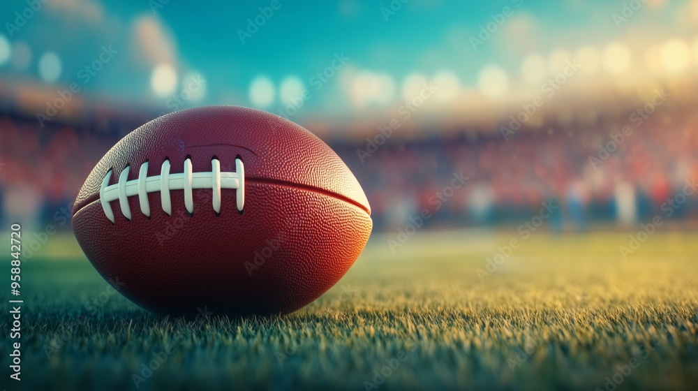 American football about to be kicked for a field goal, with the stadium crowd in soft focus behind American football about to be kicked for a field goal, with the stadium crowd in soft focus behind