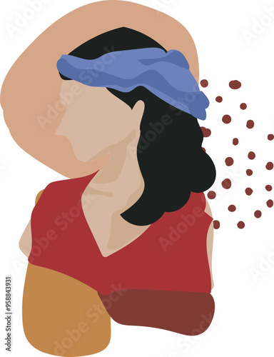 Faceless portrait of woman illustration on transparent background.
