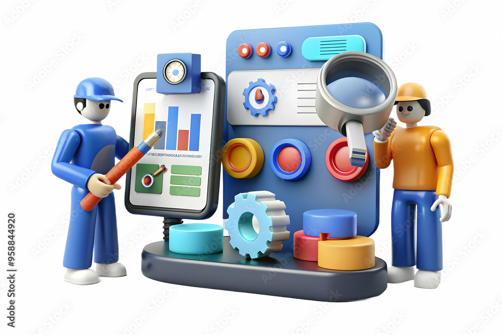 Fototapeta premium Advanced AI Powered Product Testing: Team Ensuring Quality within Budget in High-Tech Environment