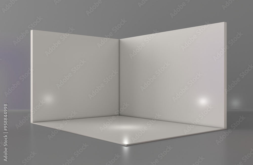 3D exhibition booth. Showroom. Square corner. Empty geometric square. Blank box template. White blank exhibition stand. Presentation event room.
3D exhibition booth. Showroom. Square corner. Empty geometric square. Blank box template. White blank exhibition stand. Presentation event room.